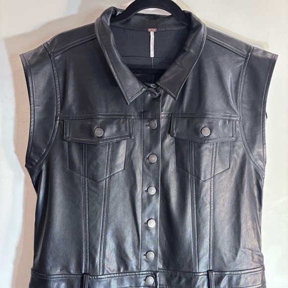 FREE PEOPLE SZ L Danni Vegan Leather Collar Pockets Western Style NEW WITH TAG - Picture 4 of 14